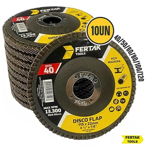 Kit 10 Disco Flap 4.1/2 Esmerilhadeira 115mm Reto Para Desbaste Aço Madeira Alumínio