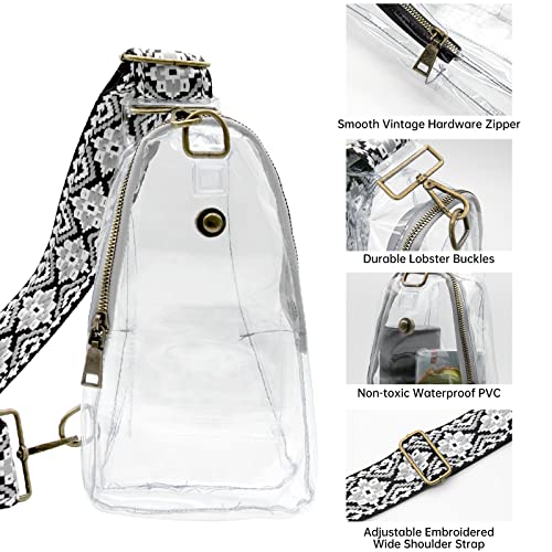 Long Keeper Clear Sling Shoulder Bag Stadium Approved Backpack Women Men Crossbody Chest Bag With Bohemia Adjustable Strap (Grey)4