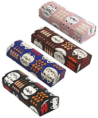JAVOedge [4 PACK], Cats Hard Shell Rectangular Eyeglass Storage Case Fits Most Glasses Sizes with Microfiber Cloth