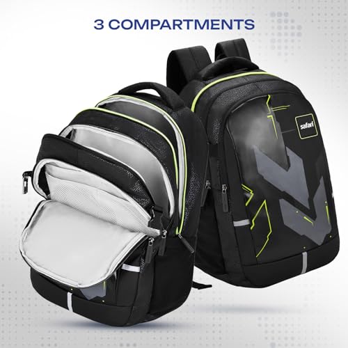 Image of Safari Terra 2 37L Casual Printed Backpack, school bag for boys and girls, college bag, office bag, travel bag for men and women, 3 compartments, Raincover, Bottle holder, Front pocket, Color- Black