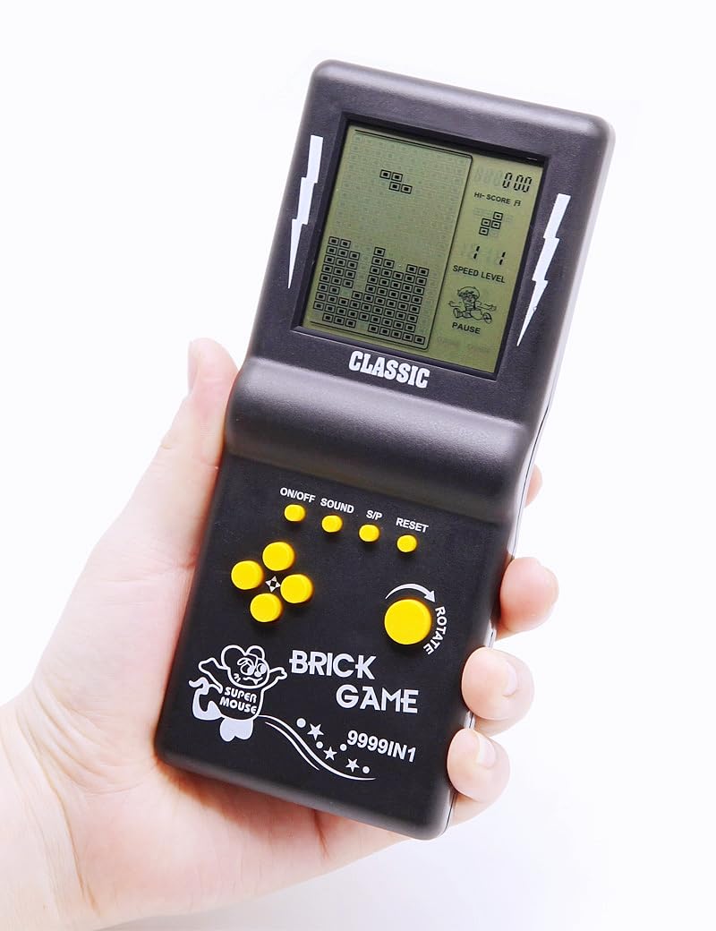CZT Nuova console di gioco in mattoni grande schermo puzzle nostalgico classico integrato 23 giochi velocità/difficoltà regolabile alimentato da 2 batterie AA (non incluse) miglior regalo (nero)