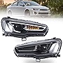 VLAND LED Headlight Assembly Fit for Mitsubishi Lancer EVO X Sedan 2008-2020, Plug-and-play, D2H/D2S Bulb Conversion Kit(Not Included) for HI/LO Beam, NOT Fit GS, Black