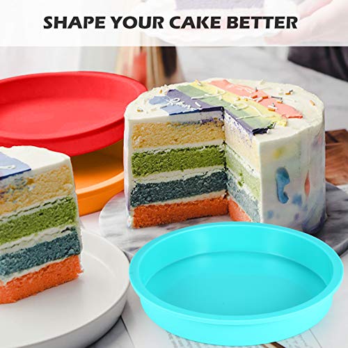 8 Inch Silicone Cake Pan - REVO Round Rainbow Layer Cake Molds, Nonstick & Quick Release Baking Pans for Vegetable Pancakes Pizza Taco Cheese Cakes (Set of 4) - Thumbnail 7