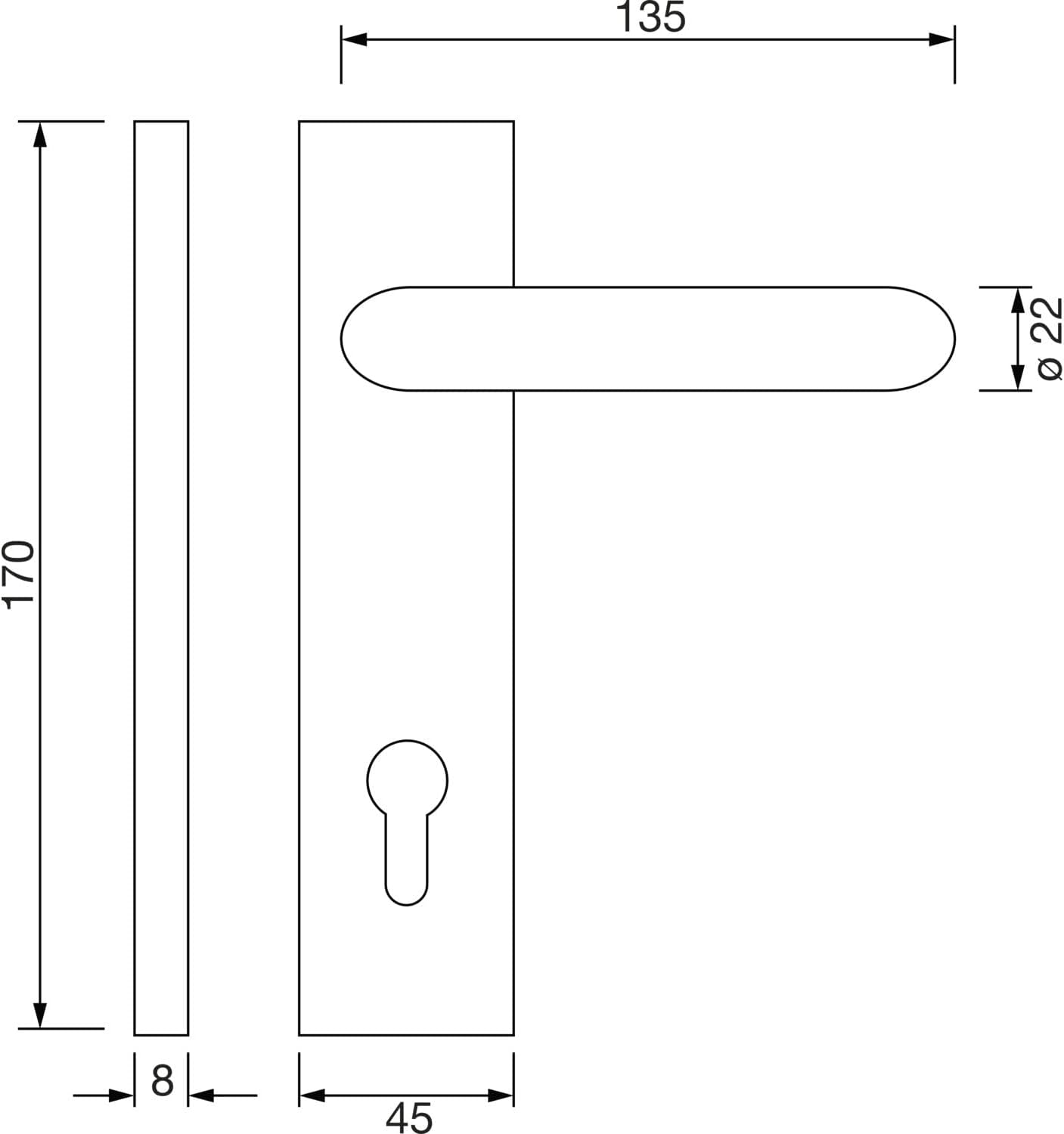 ECO U-Form EI FH Handle Set Black on Short Plate PZ 72 for Fire Doors 53 mm Plastic Door Handle