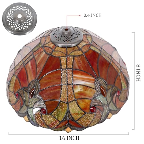 Image of 16Inch Tiffany Stained Glass Lamp Shade Replacement Only(Red) | Fit For Table Lamps FLoor Lamp Ceiling Fixture Pendant Hanging Light Home Office Decoration