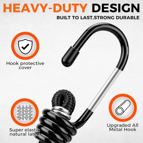 Image of 4-Piece 48 Inch Bungee Cords with Hooks, Heavy Duty Outdoor Elastic Bungee Straps, Industrial Grade Bungee Cord for Securing Tarps, Luggage, Tents, Bikes or Garden Tidying
