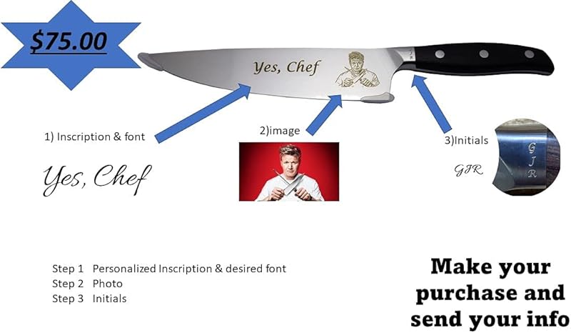 Custom Chef Knife, Personalized 8" Chef Knife, Engraved Photo, Logo, or Illustration, German 1.4116 Steel, Kitchen Chef Knife 8" Blade