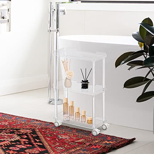 Aquiver Acrylic Slim Storage Cart - 3 Tier Utility Rolling Cart For Kitchen, Bathroom, Laundry Room, Bedroom, Living Room, Office - 15.6'' L X 7'' W X 23.6'' H #TOP5
