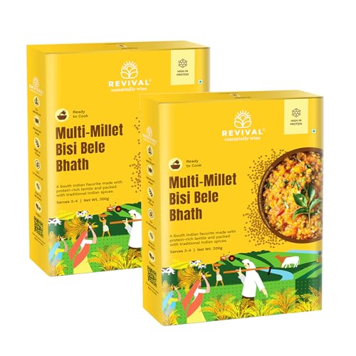 Image of Revival Multi-Millet Bisi Bele Bath Mix - Pack of 2 (200g Each) | Instant South Indian Meal | High Fiber, Vegan & Gluten-Free | No Additives | Healthy, Nutritious & Ready in 15 Minutes