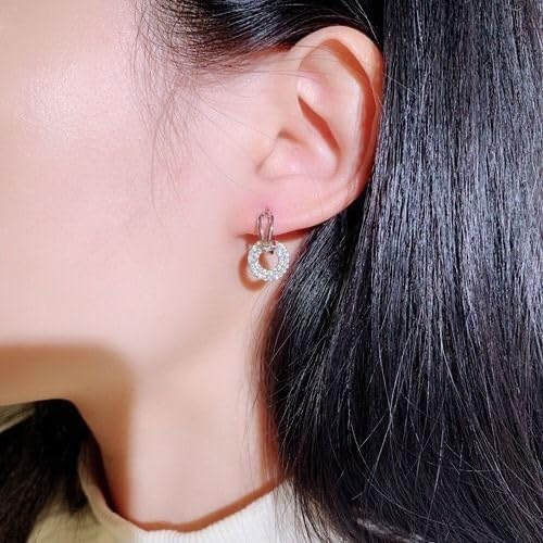 Sterling Silver Hoop Drop Earrings for Women – Round Cubic Zirconia Circle Dangle Earrings, 18K Gold Plated, Hypoallergenic Sparkling Jewelry for Elegant Occasions - Image 5