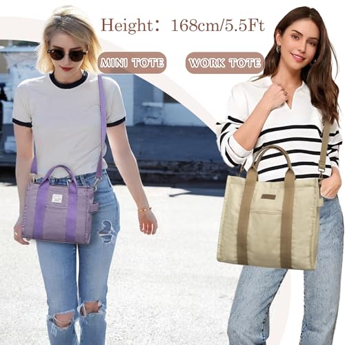 Image of VASCHY Canvas Tote bag, Casual Reusable Work Totes for Women Teachers with Zippers Pockets Crossbody Shoulder Bag Purse