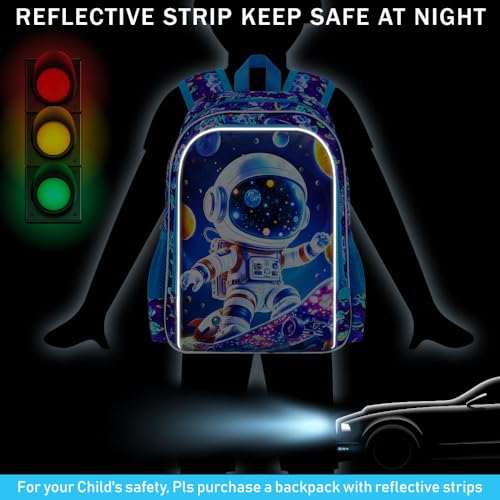 Image of 3Pcs Space Backpack for School, Boys Astronaut Bookbag with Lunch Box, 16 inch Kids Backpacks for Elementary Preschool Kindergarten (Blue)