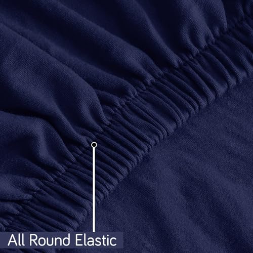 Image of HOKIPO 'SereneSolids' 140 GSM Office Chair Cover for Task Chair - 140 GSM Stretchable Fabric - Washable & Anti-Slip - Fits Small Office Chairs Without Headrest, Navy Blue (AR-5224-NBLU)