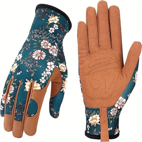 Gardening Gloves for Women, Printed Touchscreen Garden Gloves with Grip, Thorn-Proof Puncture-Resistant Work Gloves