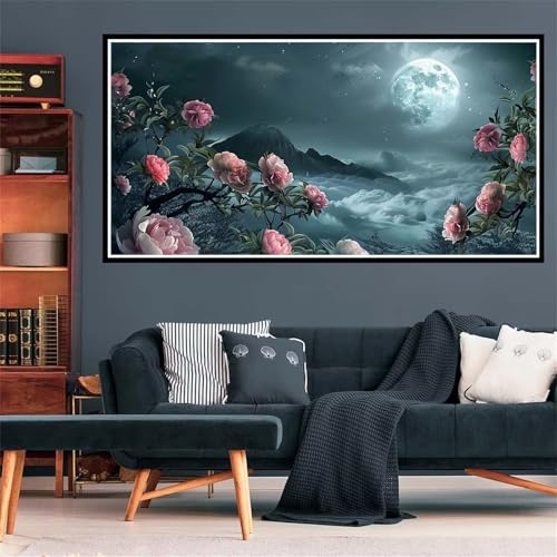 5D Diamond Painting Rose Diamond Painting Kit Completo Luna Diamond Painting Grandi Dimensioni 50x100cm, Full Round Diamantini Crystal Art Bambini Painting Kit for Home Wall Decor, Regalo Donna Z-1174