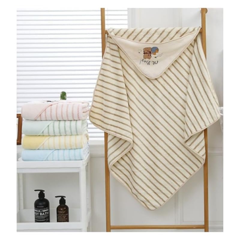 Image of Organic Cotton Hooded Baby Towels with Lining for Newborn to Toddler - Soft, Breathable, Absorbent, Multicolor Striped, 25x25cm, 1 Count