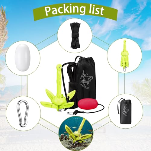 Image of MorningRo 1 Pack 1.5 /3.5 lb Marine Kayak Anchor Kit with 40ft Rope and Buoy Folding Grapnel Boat Anchor Kit Kayak Fishing Accessories for Small Boats, Canoe, SUP Paddle Boards