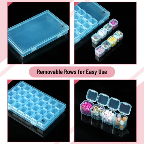 Image of Mr. Pen- Bead Storage Containers, 28 Grids, 2 Pack, Transparent Blue | 160pcs Label Stickers, Transparent, Small Bead Organizer Box, Diamond Art, Diamond Painting Organizer