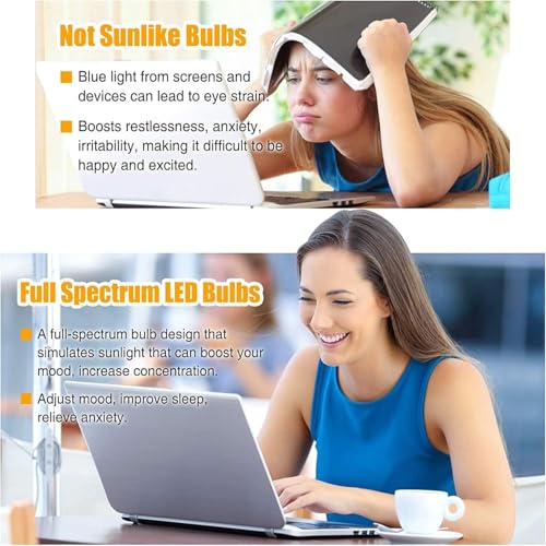 Image of Full Spectrum Light Bulb, 6000K Natural Sunlight Bulbs, 9W 60W Equivalent LED Light Bulb, Natural Light Bulbs A19, E26 /E27 LED Light Bulbs for Home, 12 Pack