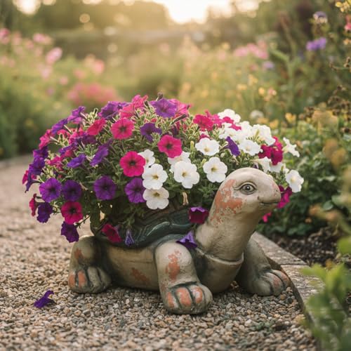 Shlinnuo Large Vintage Turtle Planter Outdoor Garden - 18.5" Magnesium Oxide Animal Statue Flower Pot with Drainage, Weathered Tortoise Succulent Container for Patio, Porch & Balcony Decor Gift by Shlinnuo - Used condition - Image 8