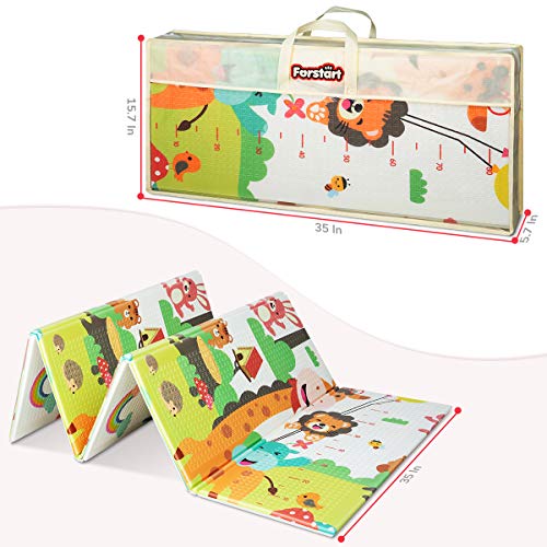 Foldable Play Mat |【Easy to Clean, Fold Up】Non- BPA Non-Toxic Foam Baby Playmat 79“ x 71inchx 0.6” Thick Extra Large Reversible Crawling Mat Portable Toddlers Kids (Cute Giraff)