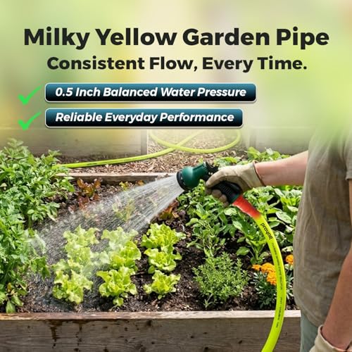 Image of Prayag Garden Pipe 15 Meter(49.21 Feet) | Flexible PVC Water Hose Pipe for Gardening, Car Wash & Home Cleaning | Lightweight & Durable (Plain - Milky Yellow(15Meter, 0.5 Inch))