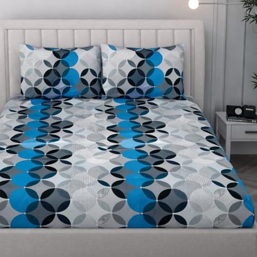 Image of 350 TC Premium Heavy Cotton Feel Elastic Fitted Bedsheet Queen Size with 2 Pillow Covers || Double Bed with All Around Elastic (Blue Gray, Fitted -60x78 Queen)