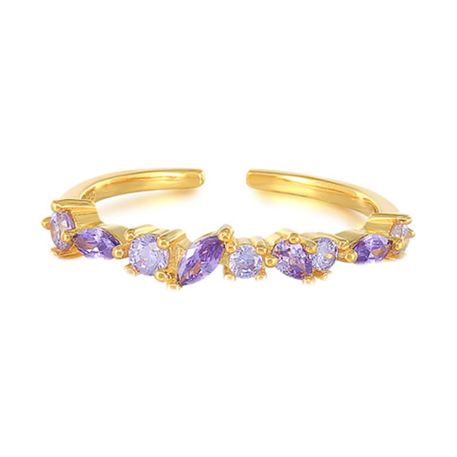 Bague de fiançailles en or jaune 9 carats avec améthyste violette, réglable, empilable, ouverte, pour femme, taille 50 (15,9)