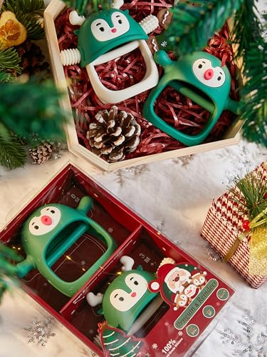 smily mia baby christmas stocking stuffers baby teething toyspenguin teether for 0-6m reindeer chew toys for 3-6mteething mittens for 6-12m babies my first christmas gift pine green
