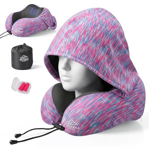 SkytraxComf&reg; Travel Neck Pillow with Hood for Privacy on Long Flights