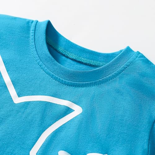 Image of HILEELANG Little Boy Summer Short Clothes Sets Outfits Easter Cotton Blue Shark Tee Shirts Pocket Adjustable Knite Shorts Playwear Sets Size 7
