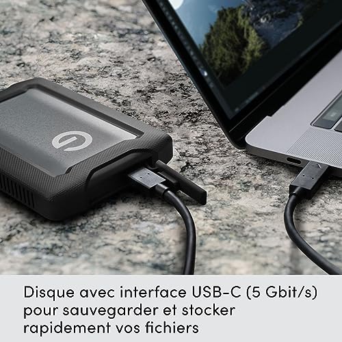 SanDisk Professional 5 To G DRIVE ArmorATD HDD portable USB C 5Gbps USB 3.2 Gen 1 Thunderbolt 3 jusqu'à 130 MB/ résistant à la poussière aux chutes aux chocs et à 'eau - vue 2