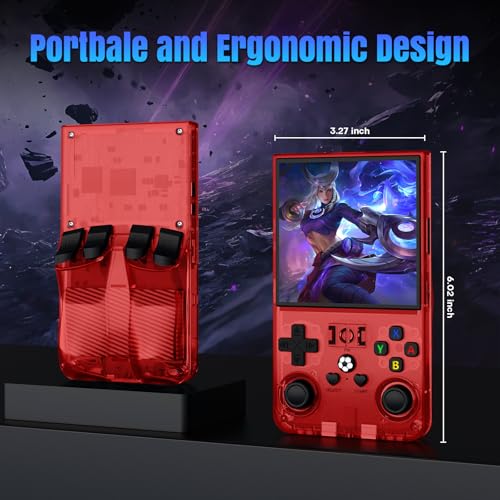Image of R36MAX Retro Handheld Game Console, 64GB Retro Gaming Console with 4.0 Inch Screen, Portable Video Game Consoles with 4000mAh Battery and Multiple Emulators, Open Linux System (Transparent Red)