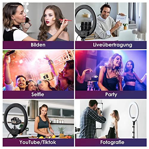 EYETOO RGB Ringlicht 18 Zoll mit Standfuß, Selfie 55W 49 Modi Dimmbares LED 75'' Stativständer und Handy iPad Halter… – Bild 6