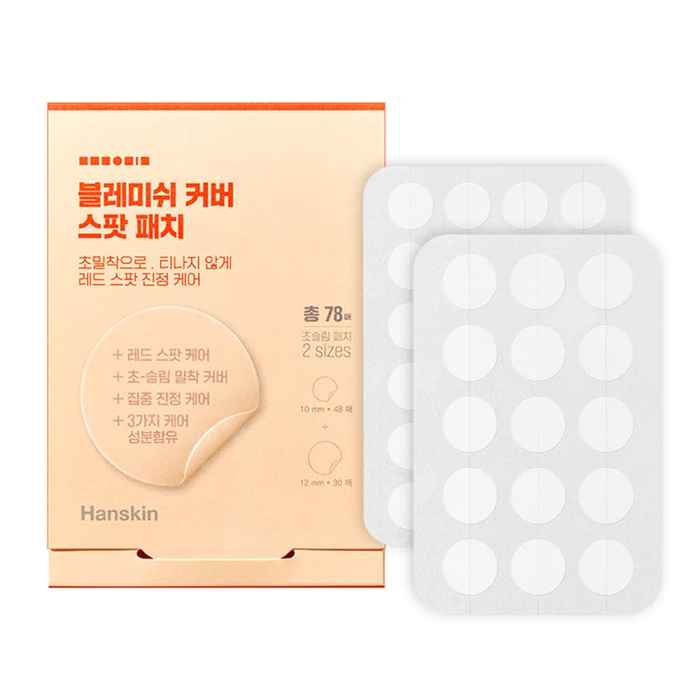 Hanskin Blemish Cover Acne Spot Patch, 2 Sizes [Total 78 sheets (2 Sizes)] Ultra Slim Cover, Hydrocolloid patch, Concentrate Relieve Care, 3 Main Caring Ingredients, Acne Pimple Redness Care