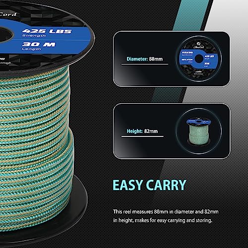 Abma Cord Paracord 425 lbs 3mm 100% Nylon 30M - Turquoise & Gold - Image 2