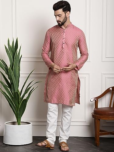 Image of SOJANYA (Since 1958 Men's Cotton Linen Maroon Kurta and White Pyjama with Mustard Cotton Nehru Jacket