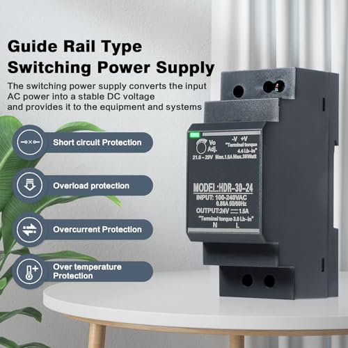 Image of Jadeshay DIN Rail Power Supply, 30W 24VDC 1.5ASwitching Power Supply with Overload Protection and Stable DC Output (HDR-30-24)