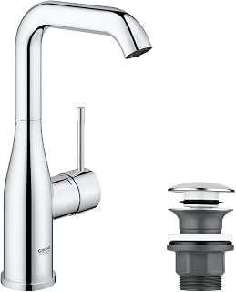 GROHE Essence - Grifo de lavabo ahorrador de agua (Grifería de baño de 24 cm de altura, con vaciador automático Pop-Up, caño giratorio, instalación fácil en el lavabo), cromo, 23799001