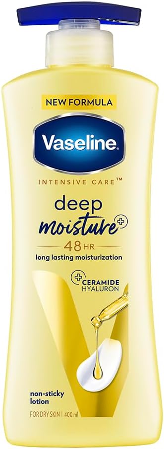 Vaseline Intensive Care Deep Moisture Nourishing Body Lotion 400 ml, Daily Moisturizer for Dry Skin, Gives Non-Greasy, Glowing Skin - For Men & Women