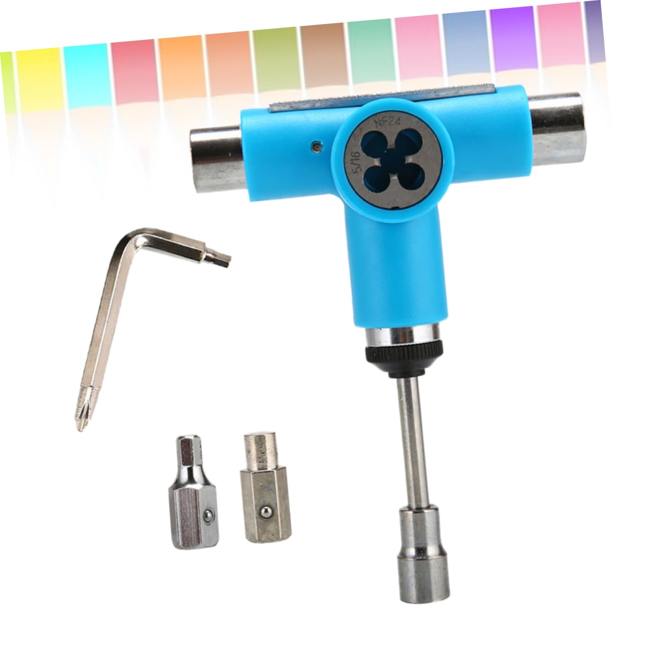 WOONEKY Herramienta T para Skateboard Multifuncional Todo Portátil y Ligera Acero Resistente Compatible con Skateboards y Cruisers Color Azul