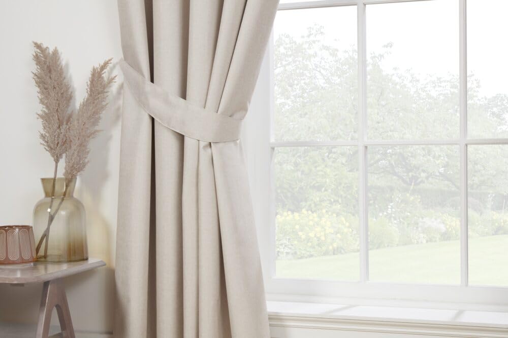 Pikk - Blackout Lined Eclipse - Plain Blackout Lined Curtains - 3" Tape/Pencil Pleat Header - Polyester (Natural, Tieback (Pair))
