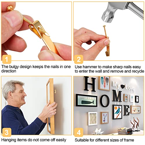 Image of 184 Pieces Picture Hanging Kit, 20lb, 30lb, and 50lb Picture Hangers, Metal Picture Hanging Hooks with Nails, on Drywall, Wooden Wall(Gold) (Pack of 2)