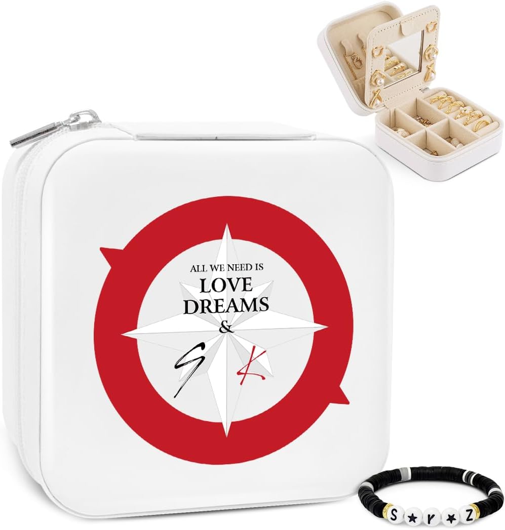 Stray Merch Travel Jewelry Box Portable Jewelry Organizer Storage Case with Mirror and Bracelet for STAY Music Fans