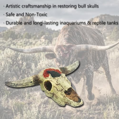 Image of Bull Skull Decor Fish Aquarium Tank Hideout Decorations Fish Tank Decor Skull Betta Animal Large Reptile Bones Snake for Terrarium Ornament