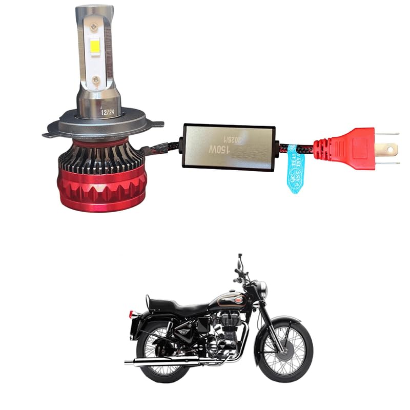 Universal Super Bright Led Headlight Bulb H4 Fitting 150 WATT AC/DC Bulbs (White) Hi/Low Beam, 3 Pin Connector With Cooling Fan For All Bikes Comfortable With Bul-let 350-image-5