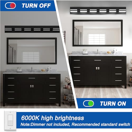 Image of IZORRO LED Modern Bathroom Lights Fixtures(7-Light,Dimmable,360Rotate),Matte Black Acrylic Wall Lighting,Vanity Lights for Bathroom Over Mirror - 6000k 40In (No Assembly Required)