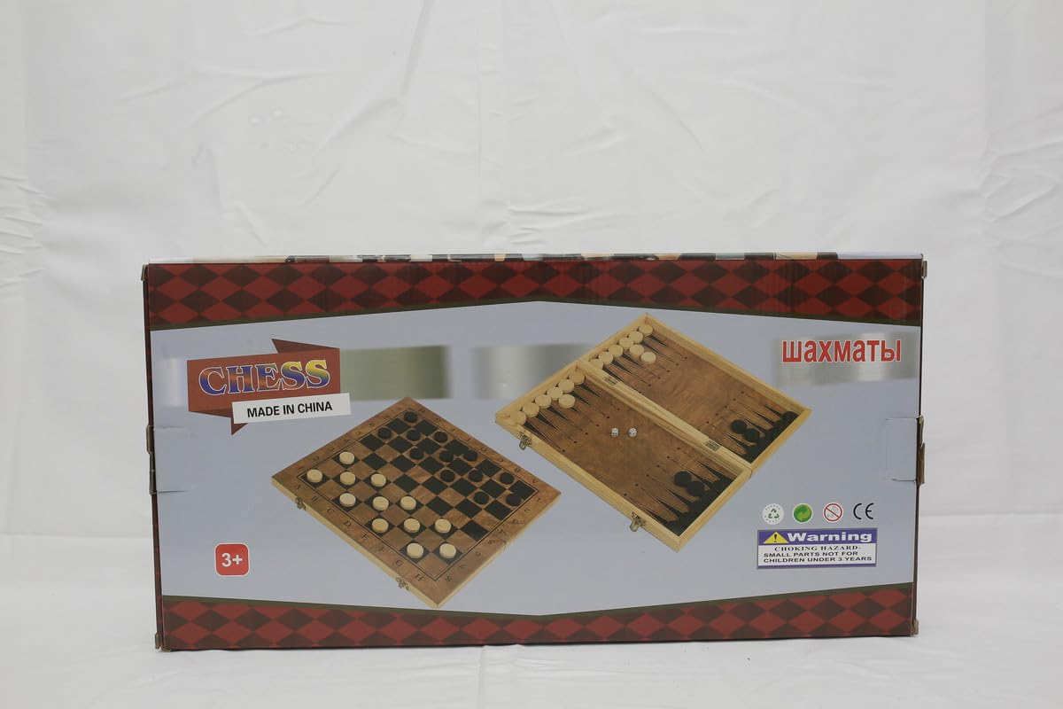 Golden Kick3-In-1 Multifunctional Wooden Chess Set Folding Chessboard Game Travel Games Chess Checkers Draughts And Backgammon Set Entertainment Educational Toys (S, M, L) 48x48x2 Cm Brown