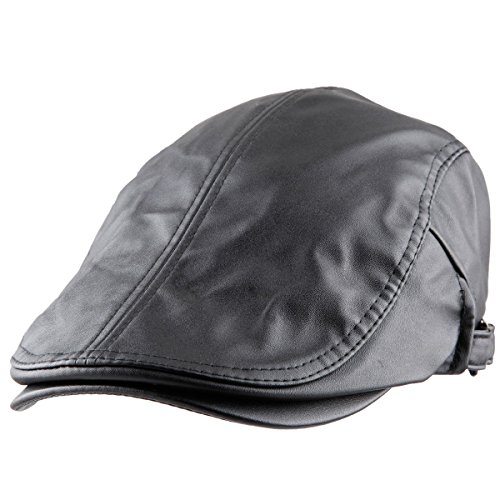 Samtree Men's Classic Newsboy Cap,Pu Leather Gatsby Ivy Flat Golf Driving Hat(01-Black) #TOP1