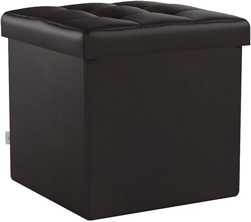 Miniatura 4 de B FSOBEIIALEO Asiento otomano de almacenamiento con reposapiés de piel sintética, color marrón, 12.6 x 12.6 x 12.6 pulgadas (paquete de 2)